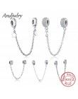 Fit oryginalny Pandora Charms bransoletka 925 Sterling srebrno-biały cyrkon łańcuch bezpieczeństwa serce Charm koraliki do biżut