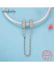 Fit oryginalny Pandora Charms bransoletka 925 Sterling srebrno-biały cyrkon łańcuch bezpieczeństwa serce Charm koraliki do biżut