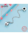 Fit oryginalny Pandora Charms bransoletka 925 Sterling srebrno-biały cyrkon łańcuch bezpieczeństwa serce Charm koraliki do biżut