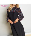 S. FLAVOR kobiety jesień zima w stylu Vintage sukienka trapezowa bez pasa elegancki kwiat wydruku Patchwork z długim rękawem suk