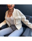Glamaker Faux ciepłe futro furry znosić kobiety sexy biała kieszeń kobiet pluszowy płaszcz jesień fałszywe krótka kurtka z futre