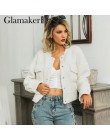 Glamaker Faux ciepłe futro furry znosić kobiety sexy biała kieszeń kobiet pluszowy płaszcz jesień fałszywe krótka kurtka z futre