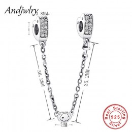 Fit oryginalny Pandora Charms bransoletka 925 Sterling srebrno-biały cyrkon łańcuch bezpieczeństwa serce Charm koraliki do biżut