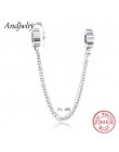 Fit oryginalny Pandora Charms bransoletka 925 Sterling srebrno-biały cyrkon łańcuch bezpieczeństwa serce Charm koraliki do biżut