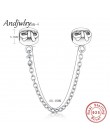 Fit oryginalny Pandora Charms bransoletka 925 Sterling srebrno-biały cyrkon łańcuch bezpieczeństwa serce Charm koraliki do biżut