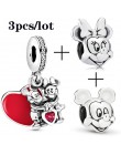 2 sztuk/partia oferta specjalna czerwony szczęście kot i Mickey koraliki Charms Fit Pandora bransoletka i naszyjniki dla kobiet 