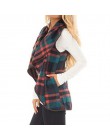 Jesień biurowa, damska kamizelka bez rękawów skręcić w dół szyi płaszcz z otwartym przodem sprawdź Plaid Cardigan Casual kobiety