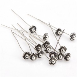 20 sztuk 50mm antyczne srebro kwiat głowy szpilki do tworzenia biżuterii Diy koraliki Ball Pins igły ustalenia kobiety biżuteria