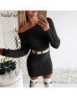 Nadafair dzianinowy ciepły sweter sukienka kobiety Vestidos różowy czarny Bodycon Mini długi rękaw biały jesień zima sukienka ko