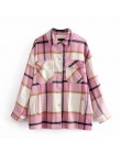 Plaid Overshirt mieszanka wełny kurtka sprawdź z kołnierzykiem z klapami długi płaszcz z rękawami kobiety ponadgabarytowe kiesze