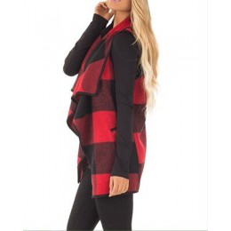Jesień biurowa, damska kamizelka bez rękawów skręcić w dół szyi płaszcz z otwartym przodem sprawdź Plaid Cardigan Casual kobiety