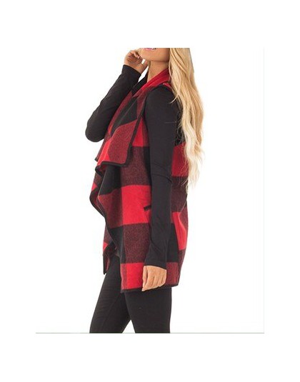 Jesień biurowa, damska kamizelka bez rękawów skręcić w dół szyi płaszcz z otwartym przodem sprawdź Plaid Cardigan Casual kobiety