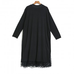 [EAM] kobiety czarna siatka Dot podziel wspólne sukienka nowy, ze stójką z długim rękawem luźny krój mody fala wiosna jesień 202