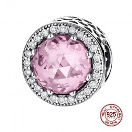 WOSTU 100% 925 srebro niebieski różowy kryształ promienne okrągłe wisiorki z koralikami srebro 925 oryginalny Fit bransoletka DI