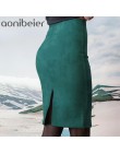 Aonibeier kobiety zamszowe stałe kolorowy ołówek spódnica kobiet jesień zima wysokiej talii Bodycon Vintage podział grube rozcią