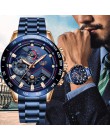LIGE męskie zegarki Top marka luksusowe ze stali nierdzewnej niebieski wodoodporny zegarek kwarcowy mężczyźni moda chronograf mę