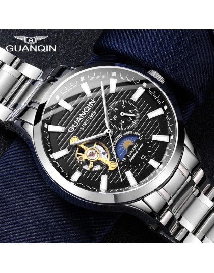 GUANQIN 2020 zegarek biznesowy mężczyźni automatyczny świecący zegar mężczyźni Tourbillon wodoodporny zegarek mechaniczny top ma