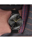 Luksusowy zegarek męski na regulowanym skórzanym pasku modny kwarcowy czarno złoty