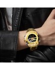 NAVIFORCE mężczyźni wojskowy Sport Wrist Watch złoty kwarc stal wodoodporny podwójny wyświetlacz męski zegar zegarki Relogio Mas