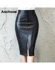Aachoae czarna PU skórzana spódnica kobiet 2020 nowa Midi Sexy wysokiej talii Bodycon spódnica z rozcięciem ołówkowa do biura sp