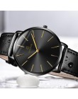 Luksusowy zegarek męski na regulowanym skórzanym pasku modny kwarcowy czarno złoty