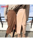 OOTN Khaki zamszowe długie spódnica kobiety jesień zima w stylu casual, kopertowa spódnica koronki Up kobiety spódnica midi z wy