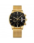 NIBOSI męskie zegarki chronograf sportowe męskie zegarki Top marka luksusowe wodoodporne pełne stalowe kwarcowy złoty zegar mężc