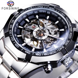 Forsining 2019 ze stali nierdzewnej wodoodporne męskie zegarki szkieletowe Top marka luksusowe przezroczyste mechaniczne sportow