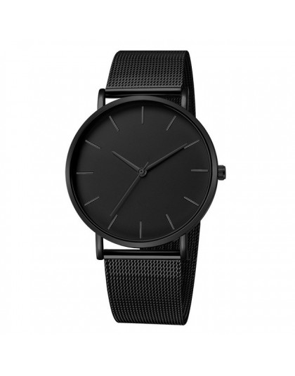 Luksusowy zegarek mężczyźni Mesh ultra-cienka stal nierdzewna czarna bransoletka na rękę zegarek męski zegar reloj hombre relogi