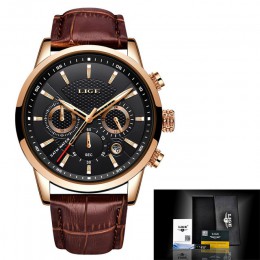 LIGE męskie zegarki koszulka na prezent luksusowa marka wodoodporny zegarek sportowy chronograf kwarcowy wojskowy skórzany Relog