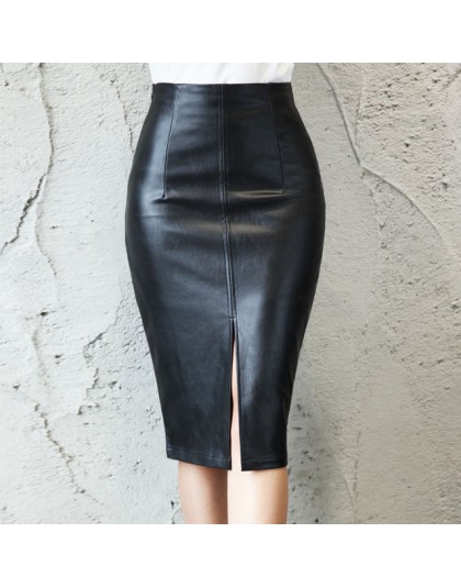 Aachoae czarna PU skórzana spódnica kobiet 2020 nowa Midi Sexy wysokiej talii Bodycon spódnica z rozcięciem ołówkowa do biura sp