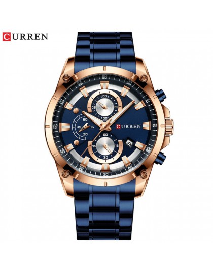 CURREN kreatywny Design zegarki mężczyźni luksusowy zegarek kwarcowy z chronograf ze stali nierdzewnej Sport zegarek męski zegar