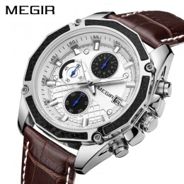MEGIR oficjalny zegar kwarcowy mężczyźni zegarki mody prawdziwej skóry chronograf dla delikatnych mężczyzn studentów Reloj Hombr