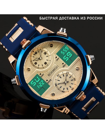 BOAMIGO męskie zegarki Top luksusowa marka mężczyźni zegarki sportowe męska kwarcowy LED cyfrowy 3 zegar mężczyzna mężczyzna Wri