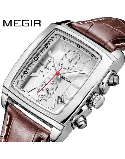 MEGIR oryginalny zegarek mężczyźni Top marka luksusowe prostokąt kwarcowe zegarki wojskowe wodoodporny Luminous zegarek z paskie