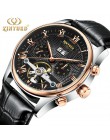 KINYUED Skeleton mechaniczny zegarek z tourbillonem mężczyźni automatyczne kolczyki Classic Rose złoty skórzany mechaniczne zega