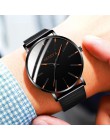 Zegarek męski siatka ze stali nierdzewnej biznes męskie zegarki kwarcowe pasek do zegarka prosty zegarek na rękę męski zegar rel