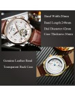 KINYUED Skeleton mechaniczny zegarek z tourbillonem mężczyźni automatyczne kolczyki Classic Rose złoty skórzany mechaniczne zega