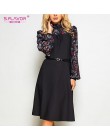 S. FLAVOR kobiety jesień zima w stylu Vintage sukienka trapezowa bez pasa elegancki kwiat wydruku Patchwork z długim rękawem suk