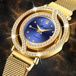 MISSFOX magnetyczny zegarek kobiety luksusowej marki wodoodporne damskie zegarki z diamentami Hollow niebieski kwarc elegancki z