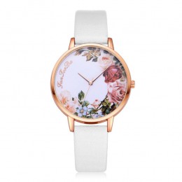 Moda damski zegarek dziewczyny dorywczo kwiat Dial skórzany pasek zegarki kwarcowe zegary damskie Montre Femme Relogio Feminino 