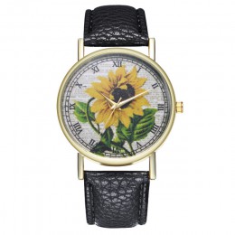 Proste luksusowe PU skórzane zegarki kwarcowe zegarki słonecznik malarstwo kobiety panie zegarek dla pary zegar biżuteria & Ff