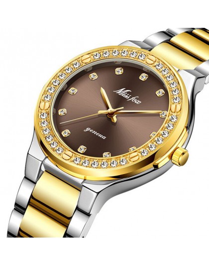 MISSFOX kobiety zegarki marki luksusowy zegarek kobiety diament moda fioletowy genewa 18k złota panie zegarek kobiet zegar kwarc