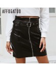 Affogatoo wysokiej talii pu skórzane spódnice kobiety Sash zipper ołówkowa spódnica mini 2018 jesień streetwear zimowe czarne sp