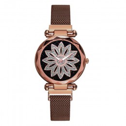 Kobiet kwiat Rhinestone zegarek na rękę panie gwiaździste niebo zegarki luksusowe różowe złoto ze stali nierdzewnej zegarek kwar
