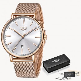 LIGE zegarki damskie Top marka luksusowy wodoodporny zegarek moda damska ze stali nierdzewnej ultra-cienki zegarek na co dzień k