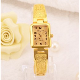 Kobiety w stylu Vintage luksusowe złota + srebrne zegarki elegancki moda quartz prostokąt tarcza do zegarka rzeźbione wzór brans