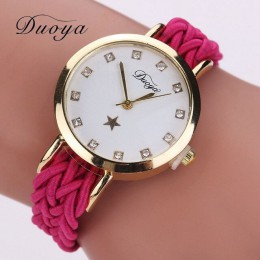 Drop Shipping moda kobiety złoto plecione skórzane Wrist Watch dla kobiet panie gwiazda kryształ luksusowy kryształ kwarcowy zeg