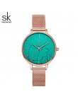 Shengke Top marka moda damska zegarki skórzane damskie zegarek kwarcowy kobiety cienkie w stylu casual, z paskiem zegarek Reloj 