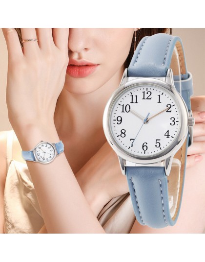 Cyfry arabskie Lady elegancki styl kobiety oglądaj cukierki kolor paski skórzany pasek łatwe czytanie prosta tarcza Dropshipping